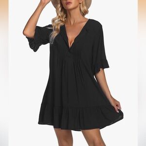New XXL Black Ruffle Sleeve Swim Coverup